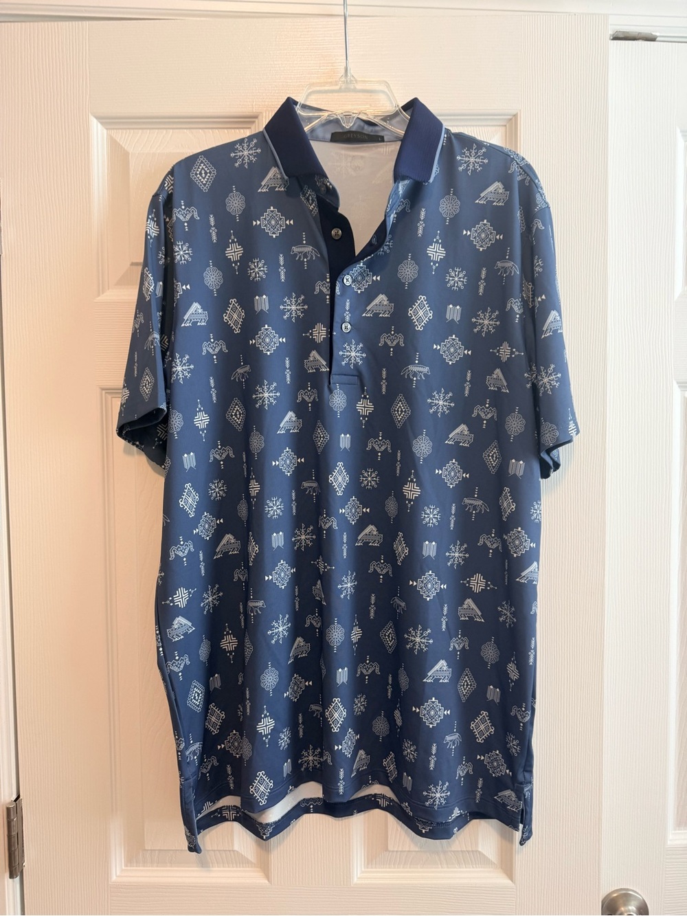 Greyson Navy Blue Geometric Print Polo